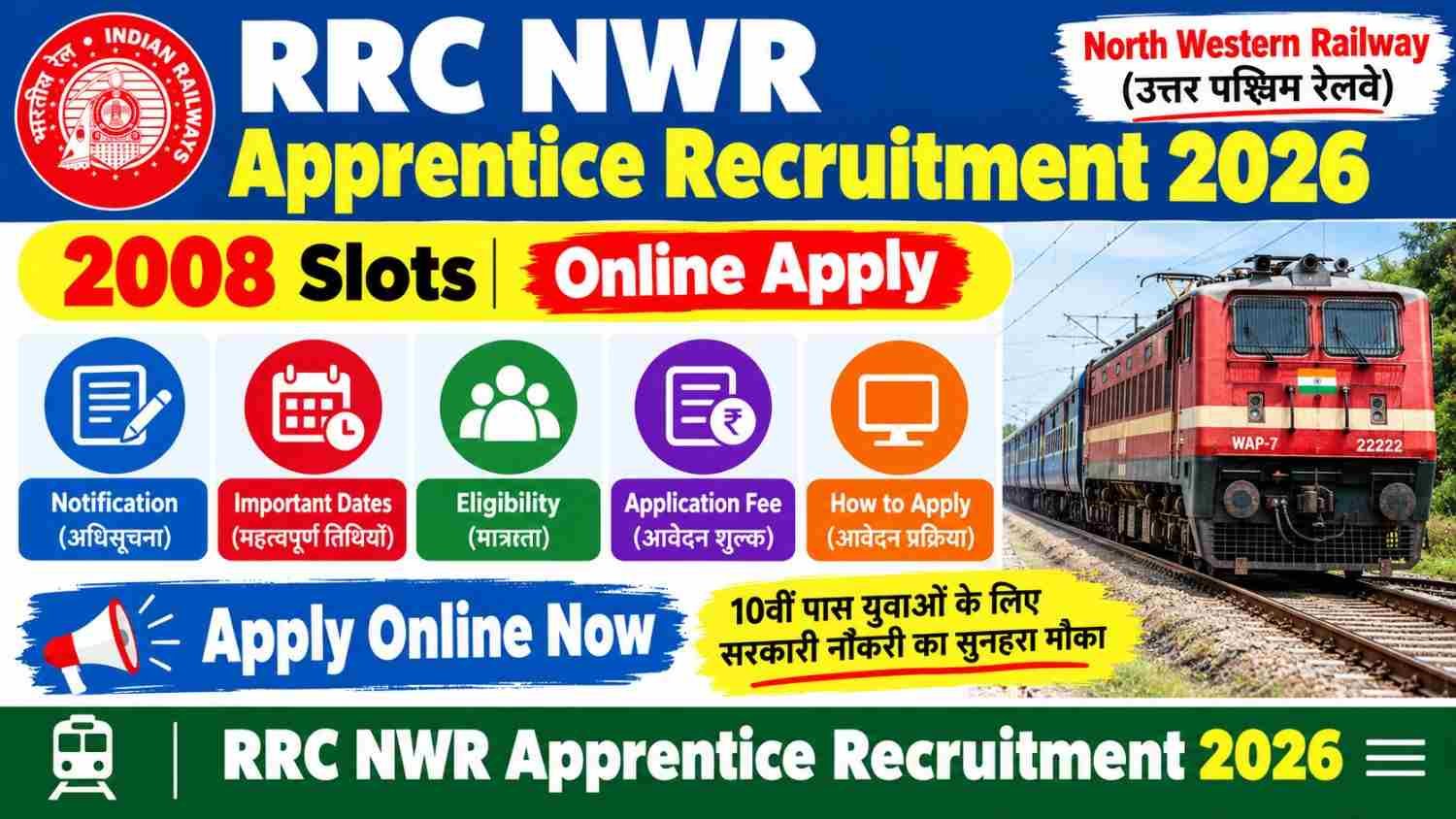 RRC जयपुर उत्तर पश्चिम रेलवे एक्ट अप्रेंटिस भर्ती 2026 की संशोधित अधिसूचना